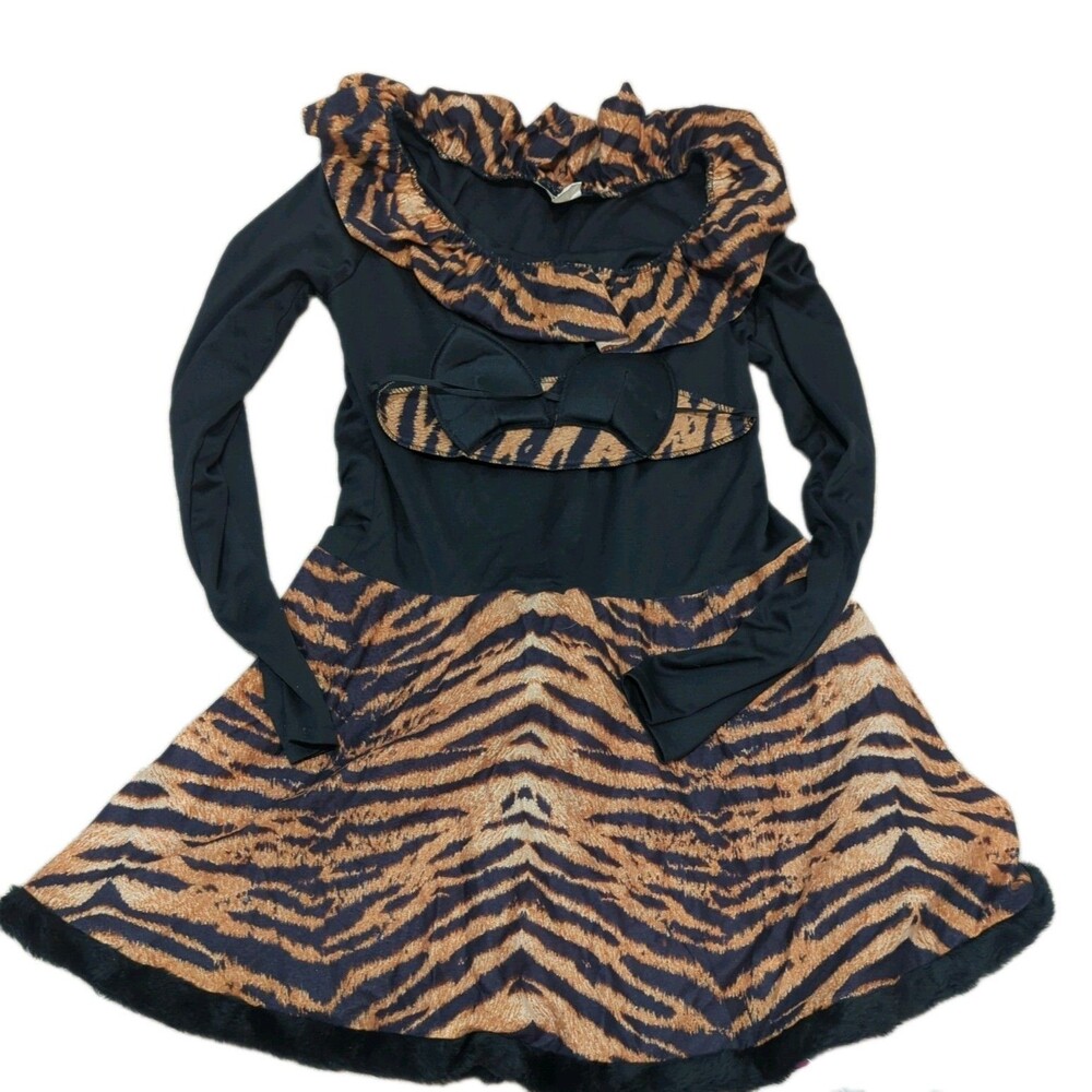 Sexy Little Cat Halloween Dress Costume Tiger Print Black/Orange/Brown L Stretch